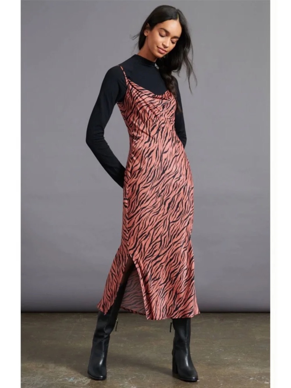 Anthropologie Elyse Bias Midi Slip Dress in Animal Print Size Small